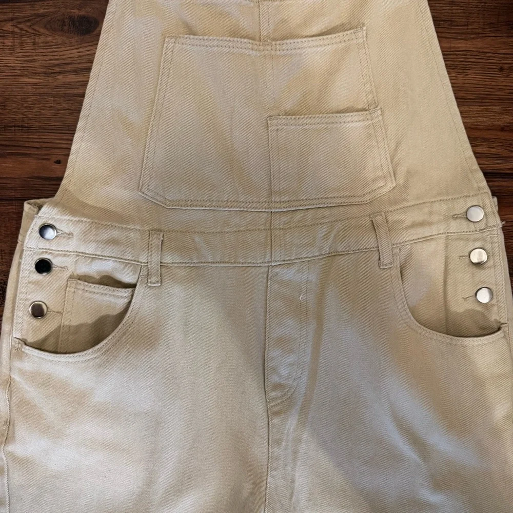 Loose Fit Beige Denim Overalls Jean Jumpsuit Bib Romper Women’s XL - Picture 10 of 14